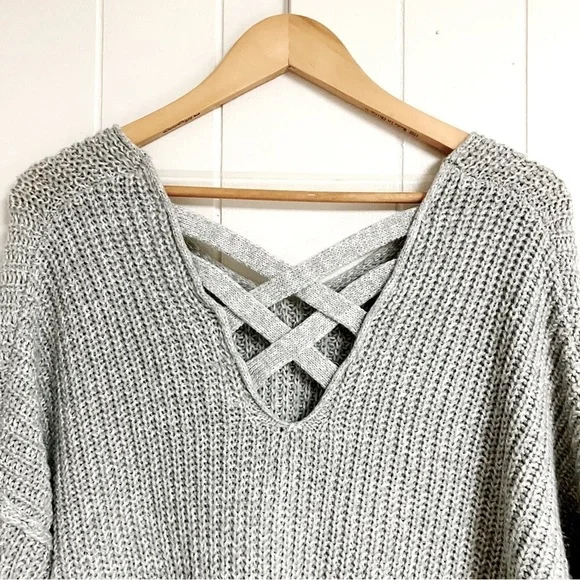 MOSSIMO SUPPLY CO. Knit Pullover V-Neck Sweater Criss-Cross Back Womens SZ Large - Picture 4 of 7